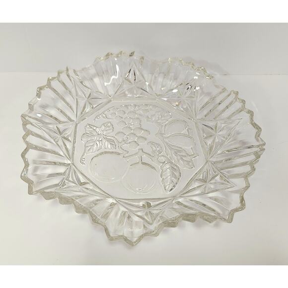 Vintage Pressed Glass Bowl with Fruit Motif Cut Diamond Star Pattern - Picture 2 of 6